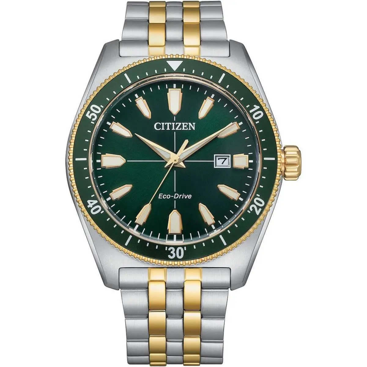 Citizen Eco Drive Man`s Two Tone Green Dial Luxury Style Watch AW1594-89X
