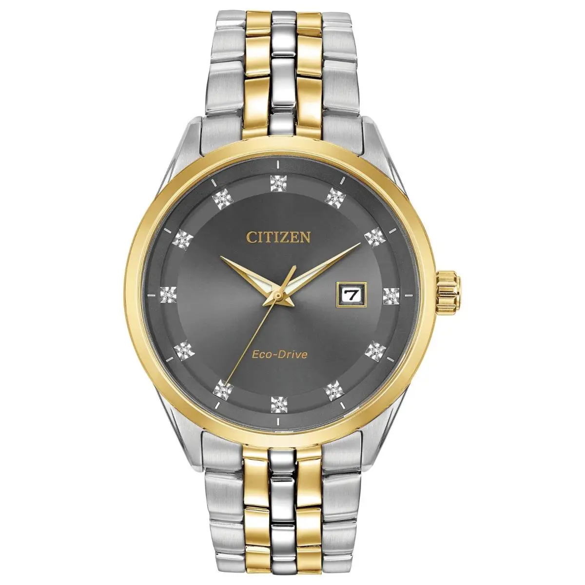 Citizen Corso Eco-drive 41mm Two-tone Diamond Accented Men`s Watch BM7258-54H - Dial: Gray, Band: Gold, Silver, Bezel: Gold