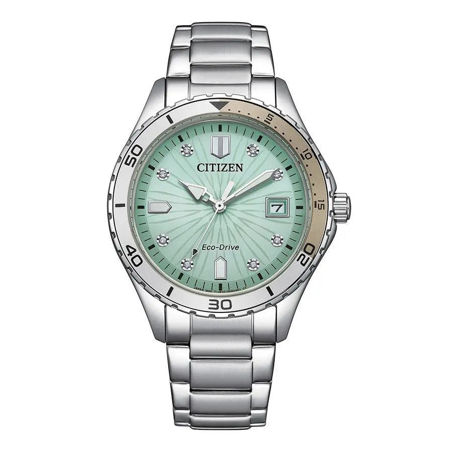 Citizen Women`s Sport Casual Date Window Silver Eco-drive Watch 36MM FE6170-88L - Dial: Light Blue, Band: Silver