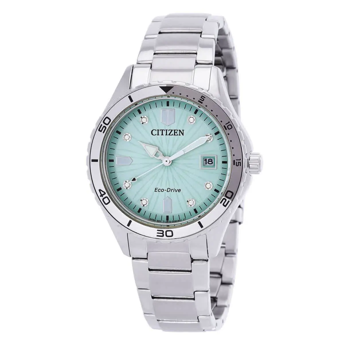 Citizen Marine Lady Crystal Eco-drive Green Dial Watch FE6170-88L - Green, Dial: Green, Band: Silver-tone