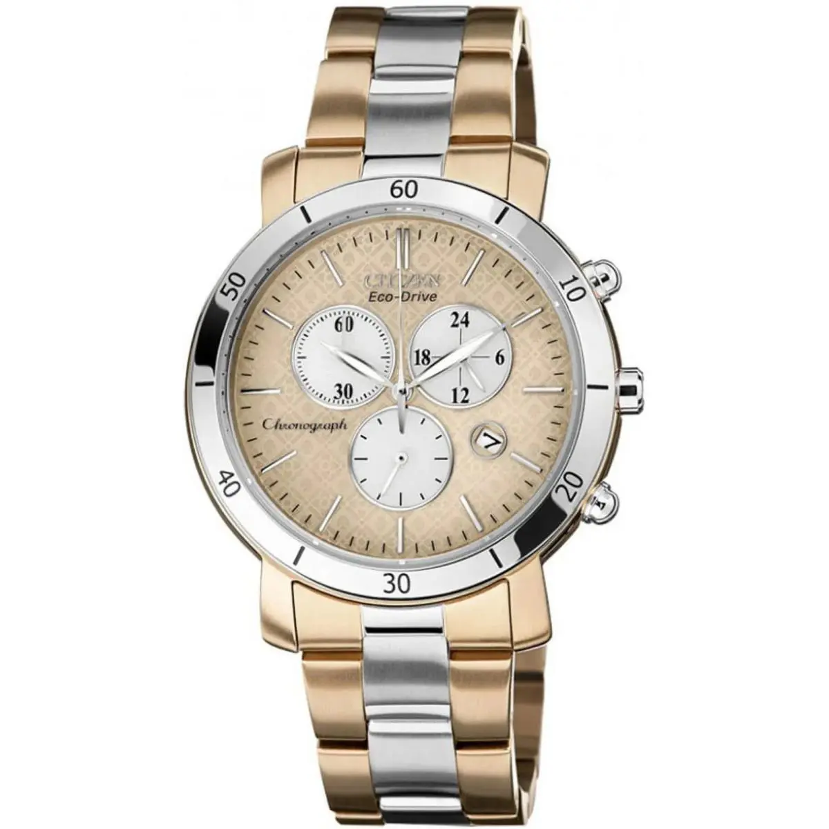 Citizen FB1346-55Q Eco-drive Eco-drive Chronograph Champagne Dial Women`s Watch - Dial: Champagne, Band: Rose Gold & Silver Tone, Bezel: Silver