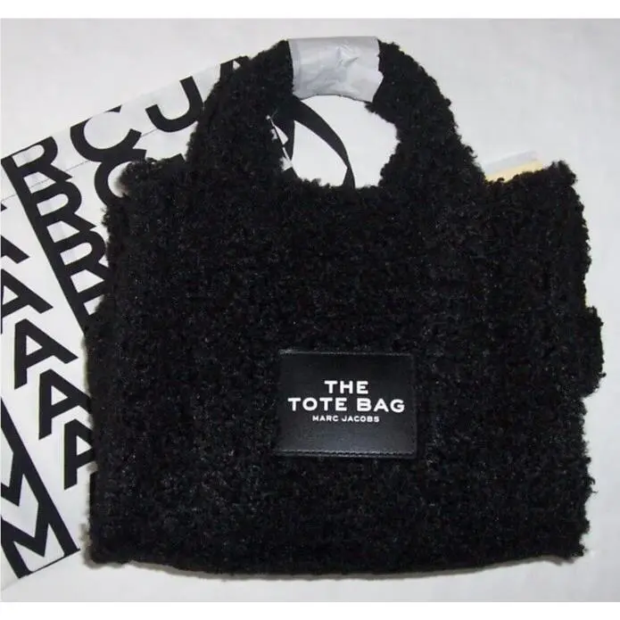 Marc Jacobs Small The Tote Bag Solid Black Teddy Crossbody Purse + Dust Bag