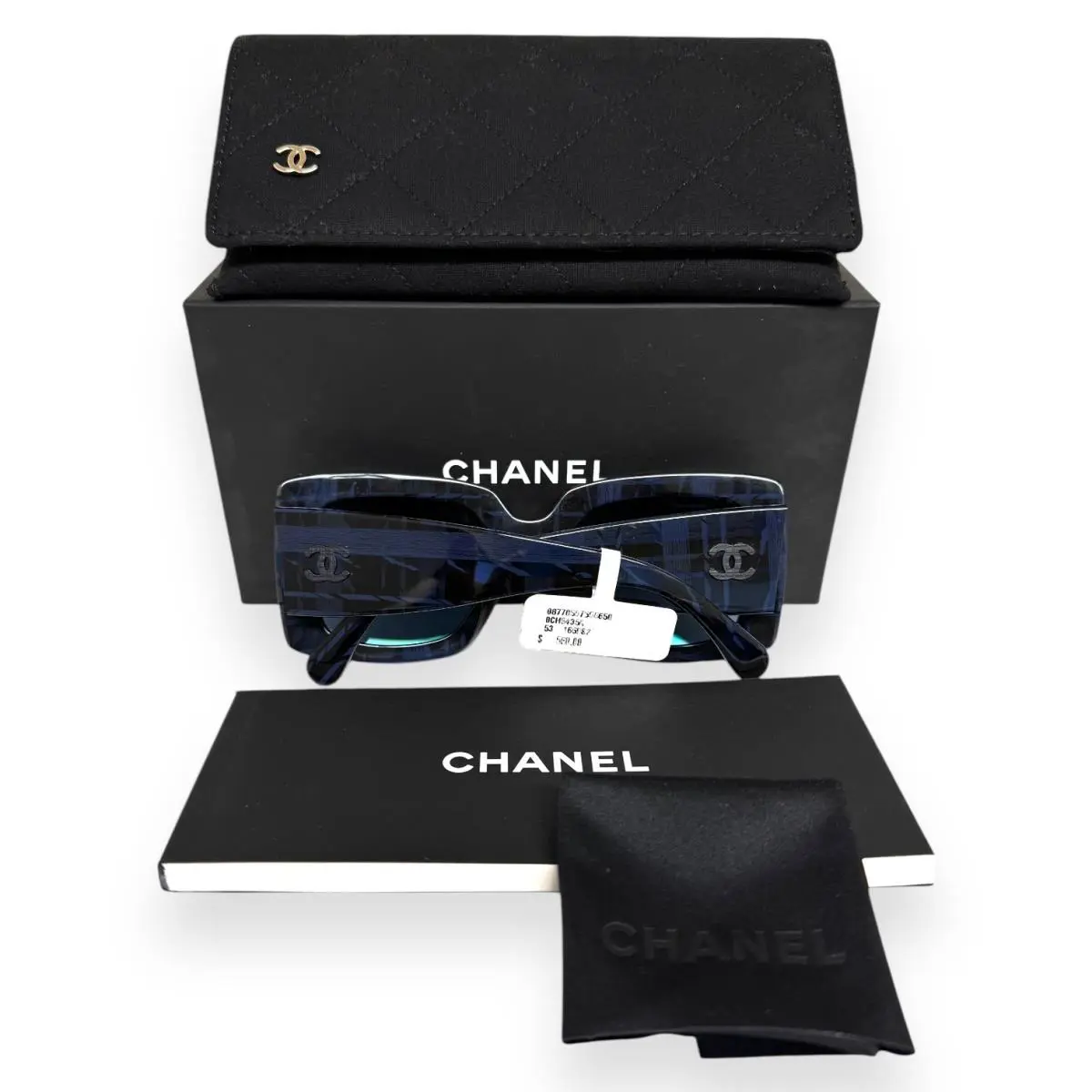 Chanel Sunglasses 5435A 1669/S2 Black Gray Blue Tweed Blue Gradient W/case