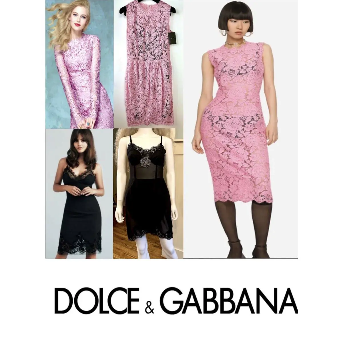 Chanel 3k Dolce Gabbana 2017 2024 Pink Black Lace 2 Dress Set Taylor 40 2 4 6 S M Top