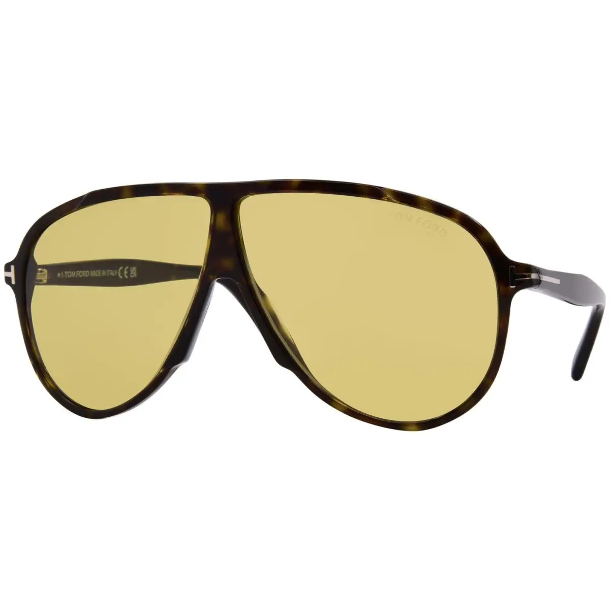 Tom Ford Vladimir FT1211 52E Sunglasses Men`s Dark Havana/yellow Pilot 65mm