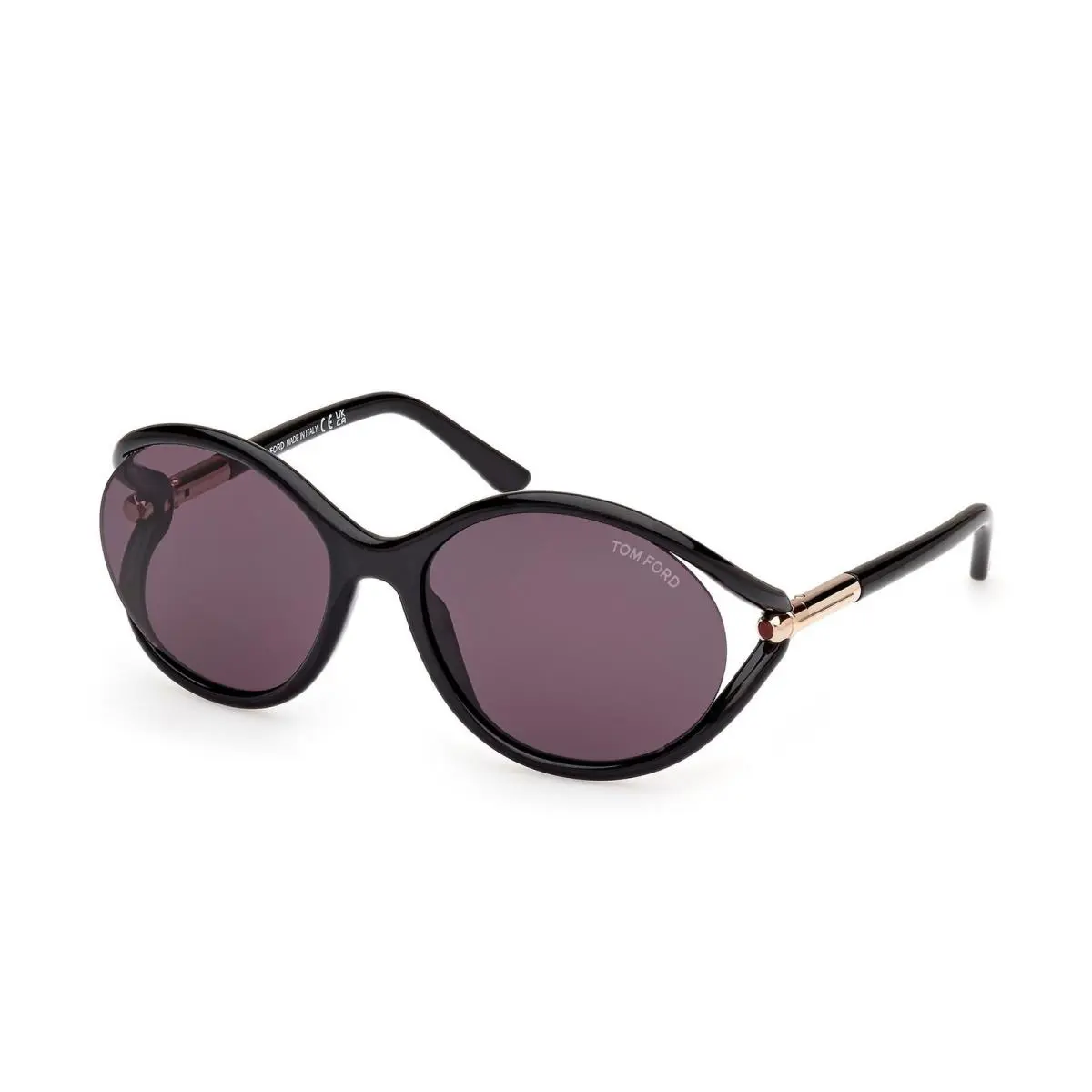 Tom Ford FT 1090 01A Shiny Black Plastic Oval Sunglasses Smoke Lens