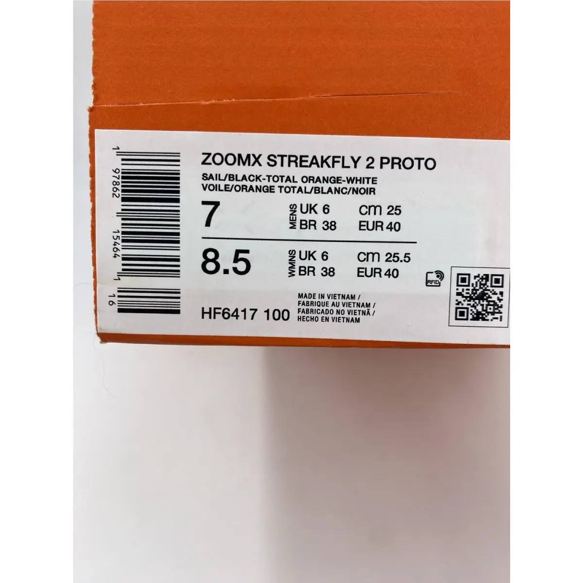 Nike shoes - Nike ZoomX Streakfly - ZoomX Streakfly - HF6417 100 - Sail/Black-Total Orange-White (UPC: 197862154641) 8