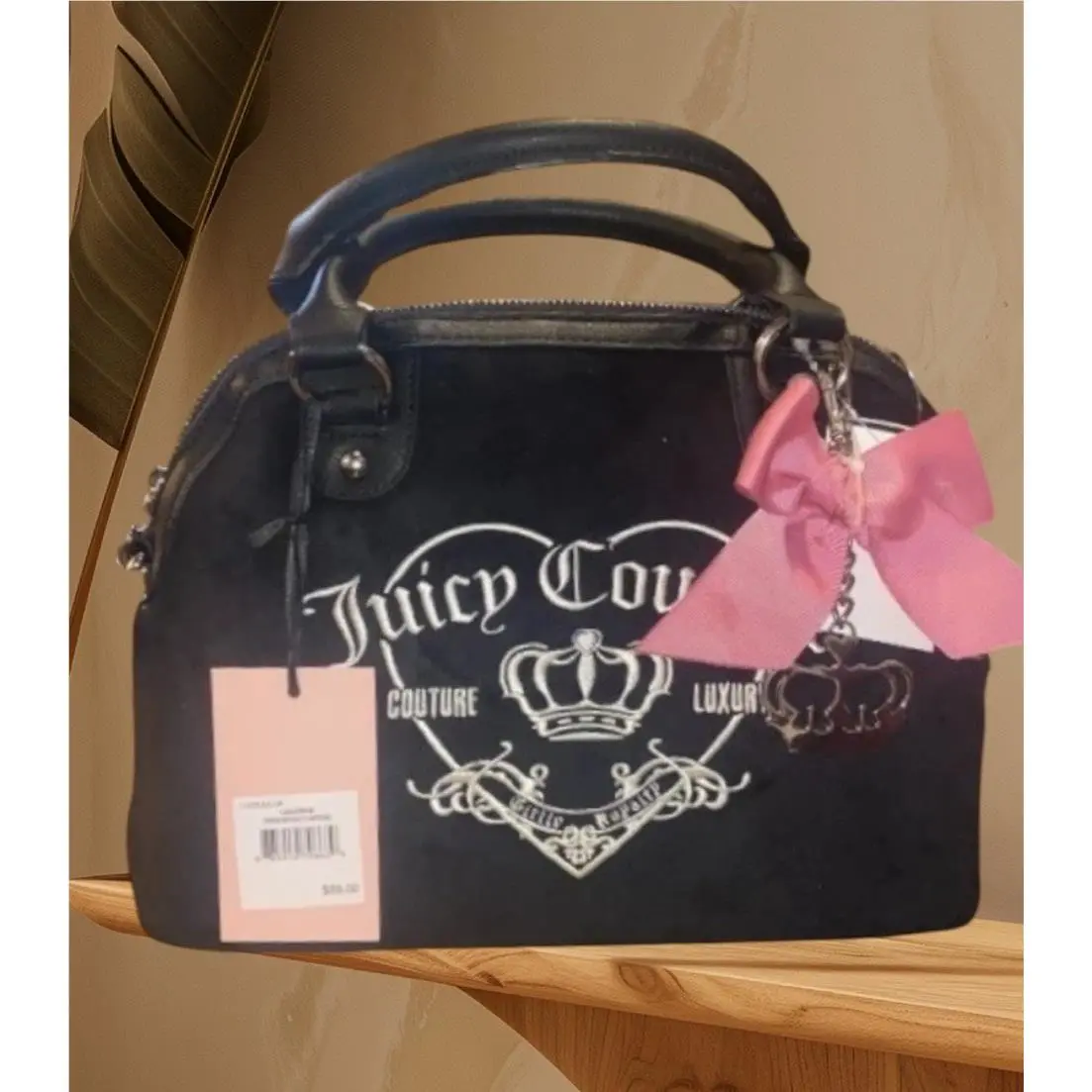 Viral Juicy Couture Royal Girlie Black Licorice Velvet Satchel Bag