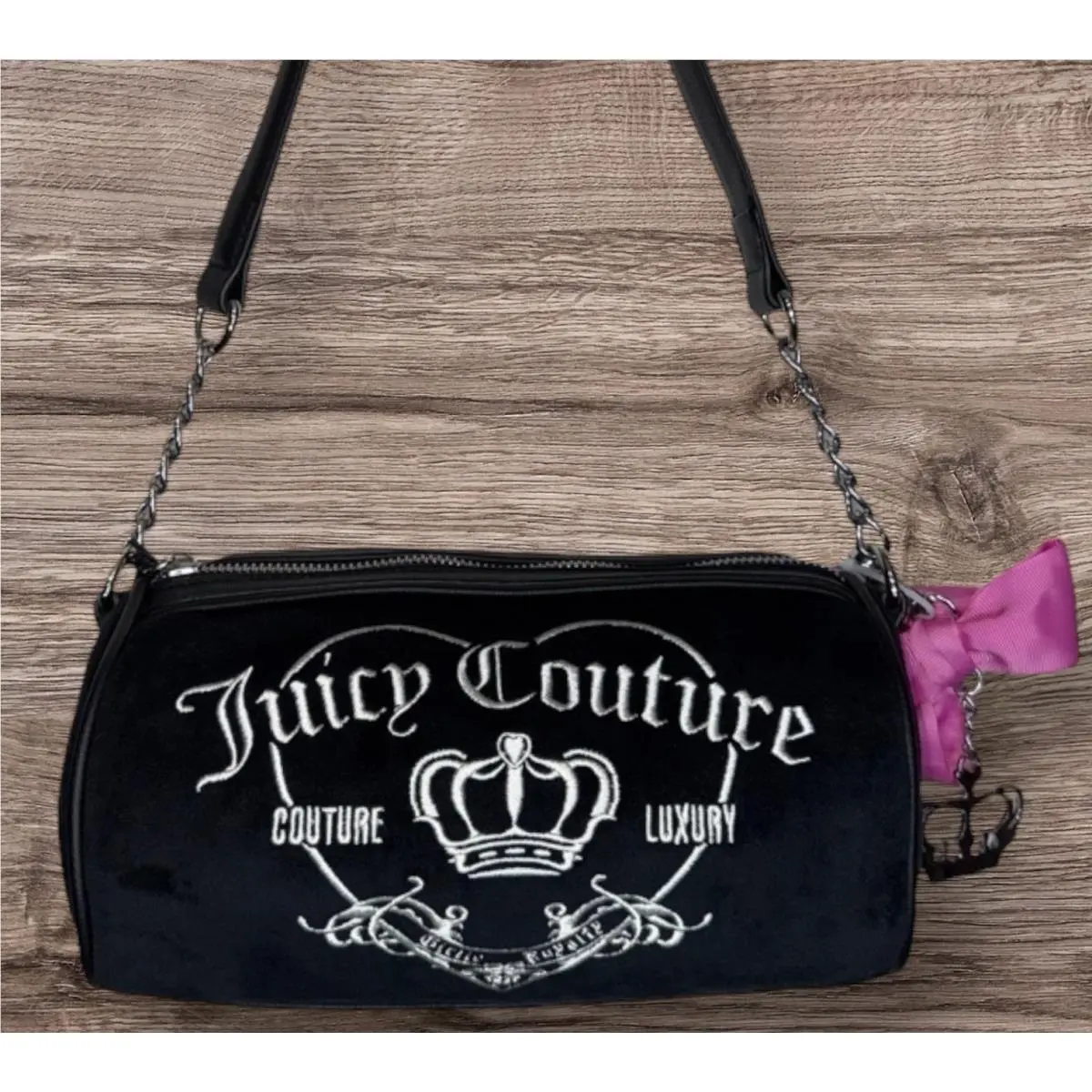 Juicy Couture Velvet Girlie Royalty Liqourice Black Barrel Bag