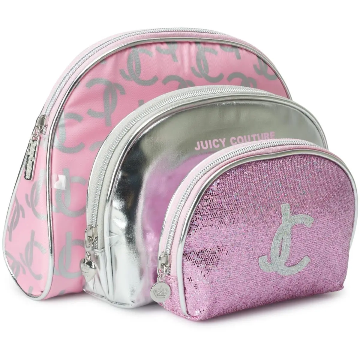 Juicy Couture Silver Pink Makeup Bag Cosmetics Organizer Travel Essentials
