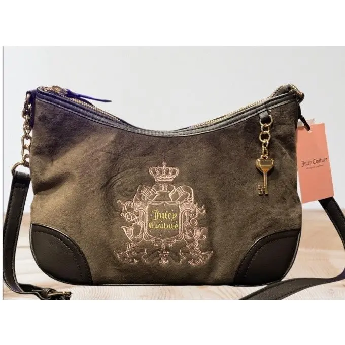 Juicy Couture Juicy For All Crossbody Chocolate Brown Pink Embroidery