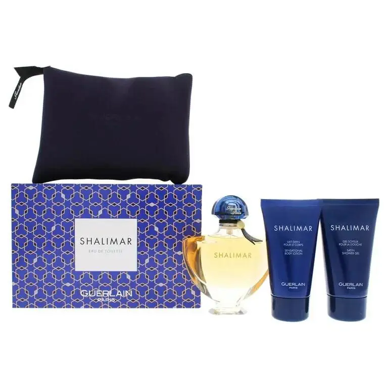 Guerlain Shalimar Women 4pc - 3.0oz Edt 2.5oz Body Lotion Shower Gel Trousse