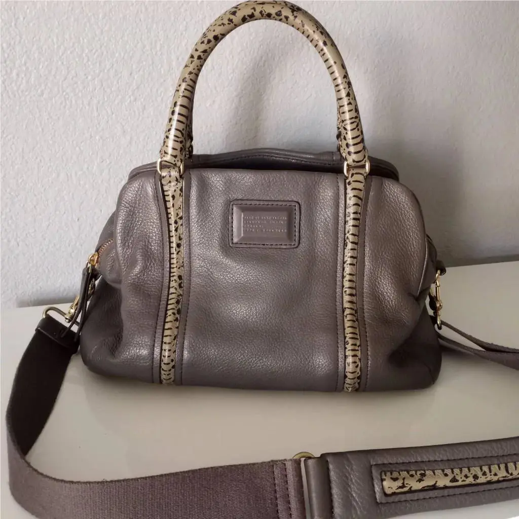 Marc Jacobs Q Snake Satchel Leather Faded Aluminum Grey Gray Mj Tote Bag by Marc By Marc Jacobs