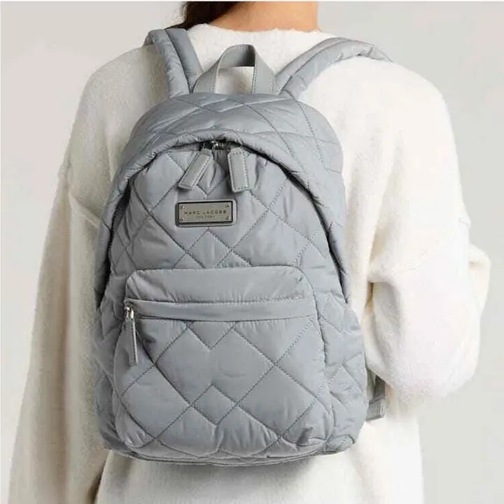 Marc Jacobs Backpack Quilted Nylon Lightweight Soft Squishy Rock Grey