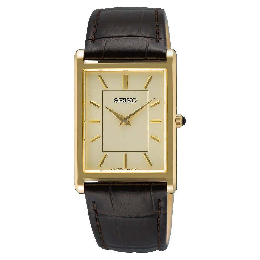Essentials Rectangular Champagne Dial Men`s Watch SWR106 by Seiko