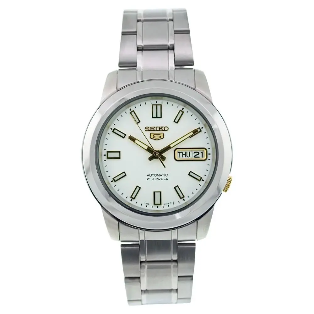 Seiko Men`s Watch Seiko 5 Automatic Day-date Silver Tone Dial Bracelet SNKK09K1