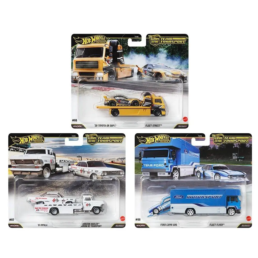 Hot Wheels 2025 Team Transport Toyota GR Supra Capri Impala J Case 3 Car Set