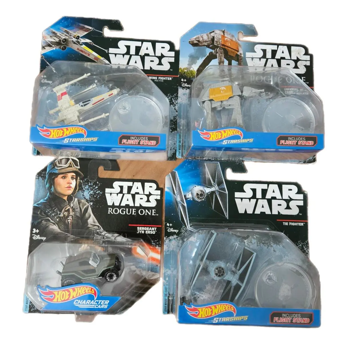 Star Wars Hot Wheels Rogue One Car Two Starships At-act W/flight Stand