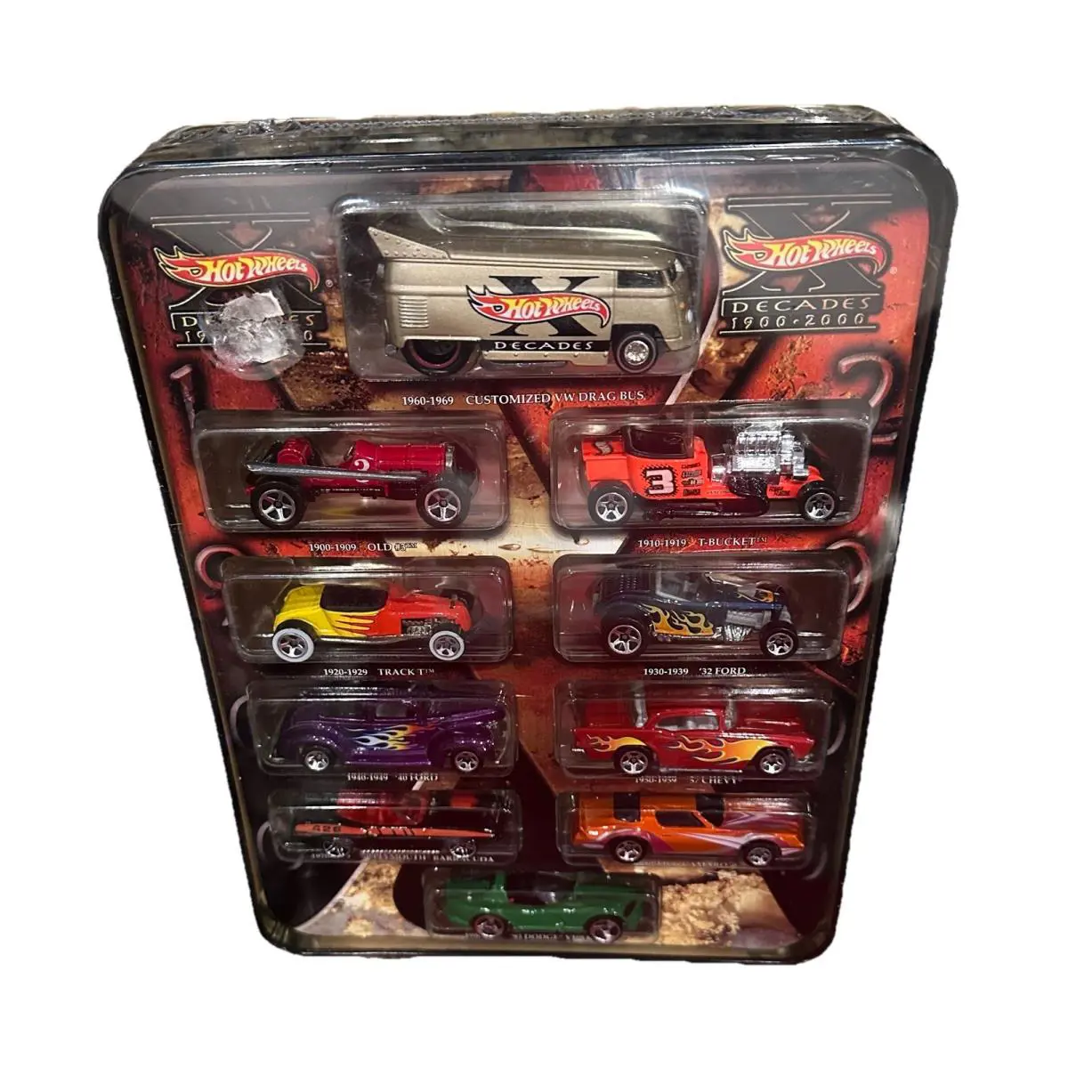 Hot Wheels Decades 1900-2000 Tin Car Set 10 Cars Drag Bus