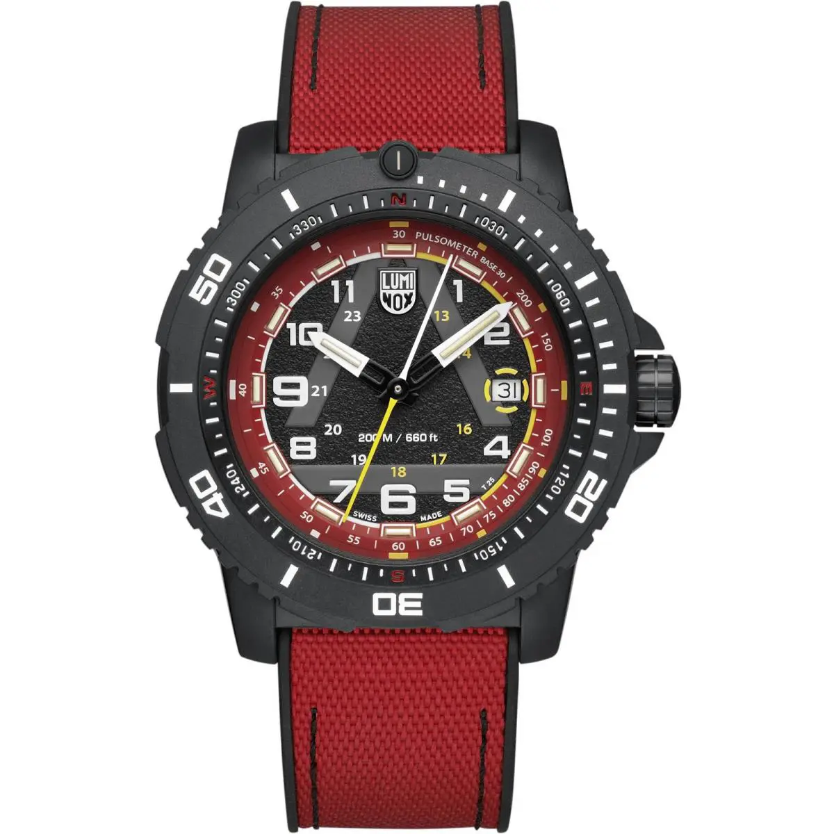 Luminox Men`s Watch Ice-sar Rotating Bezel Red and Black Rubber Strap Date 1095
