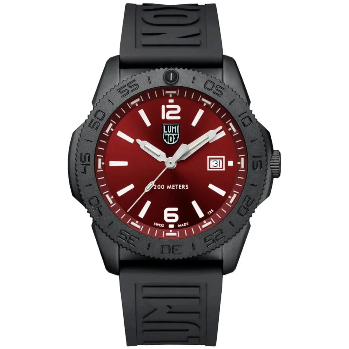 Luminox Men`s Watch Pacific Diver Rotating Bezel Red Dial Rubber Strap 3135.B