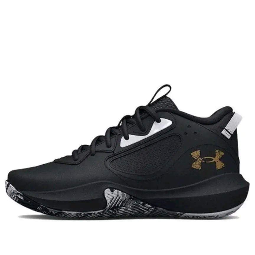 Under Armour Lockdown 6 Leather Comfort Basketball Sneaker Men`s 3025616-003 - Black/Marbled/Metallic Gold
