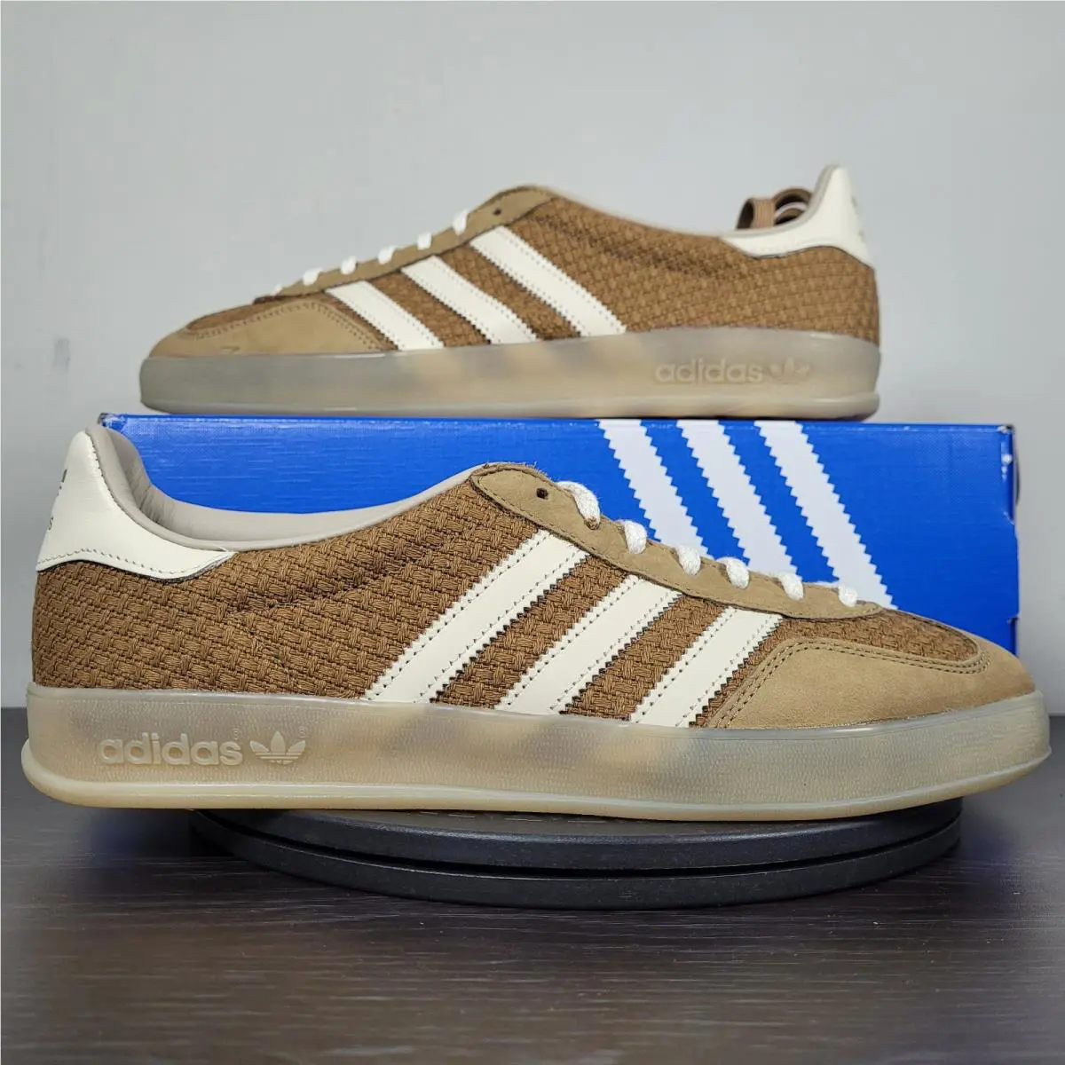 Adidas Gazelle Indoor Casual Shoes Brown Desert White JR8851 Men`s Sz 7.5