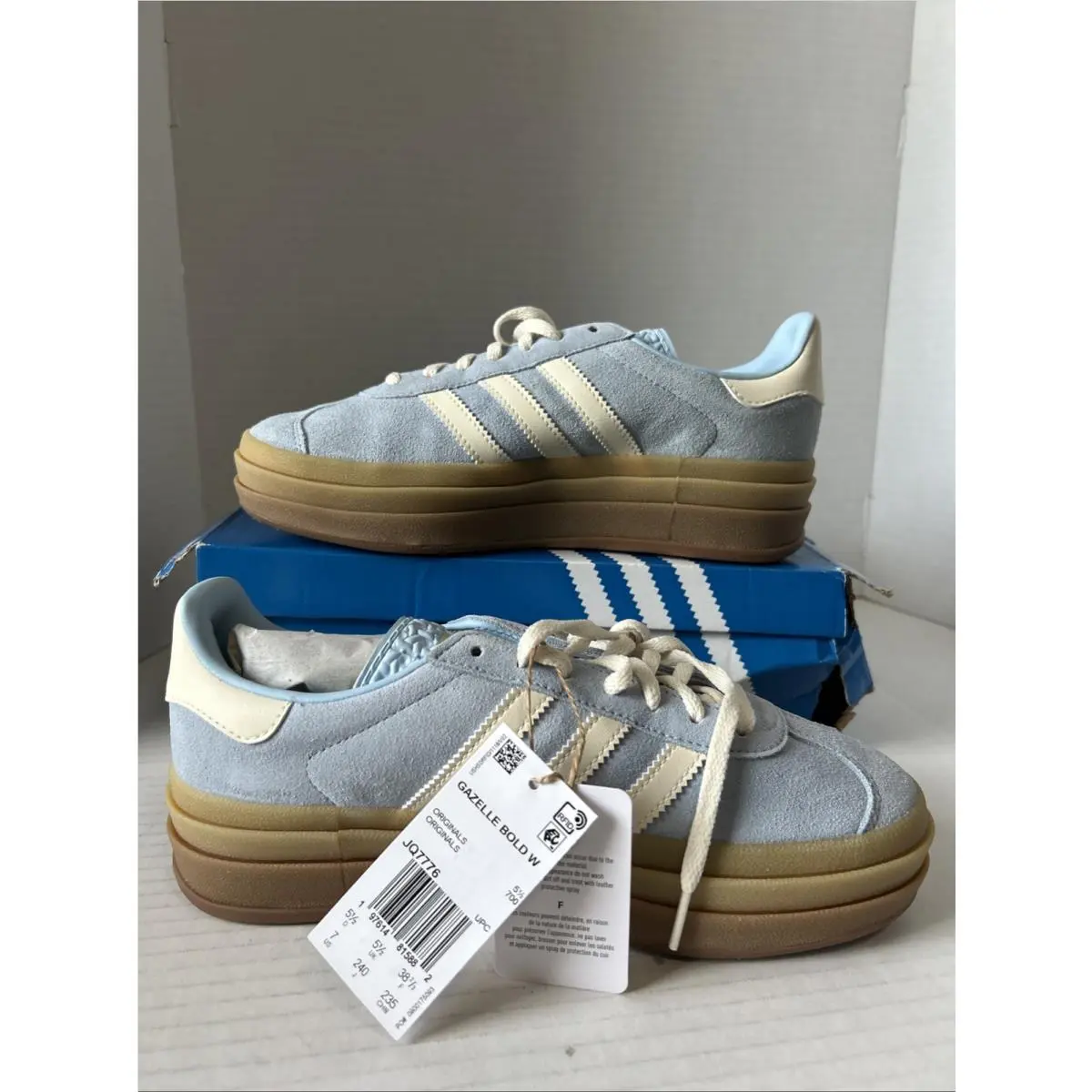 Adidas Originals Gazelle Bold Womens Size 7 Clear Sky Blue White Gum JQ7776