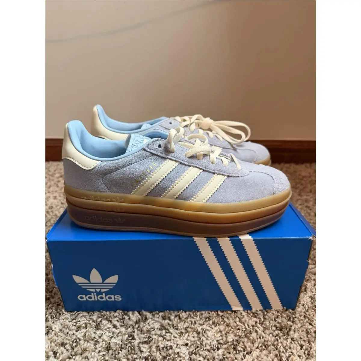 Adidas Originals Gazelle Bold Clear Sky Cream White Gum Casual JQ7776 Womens 6.5