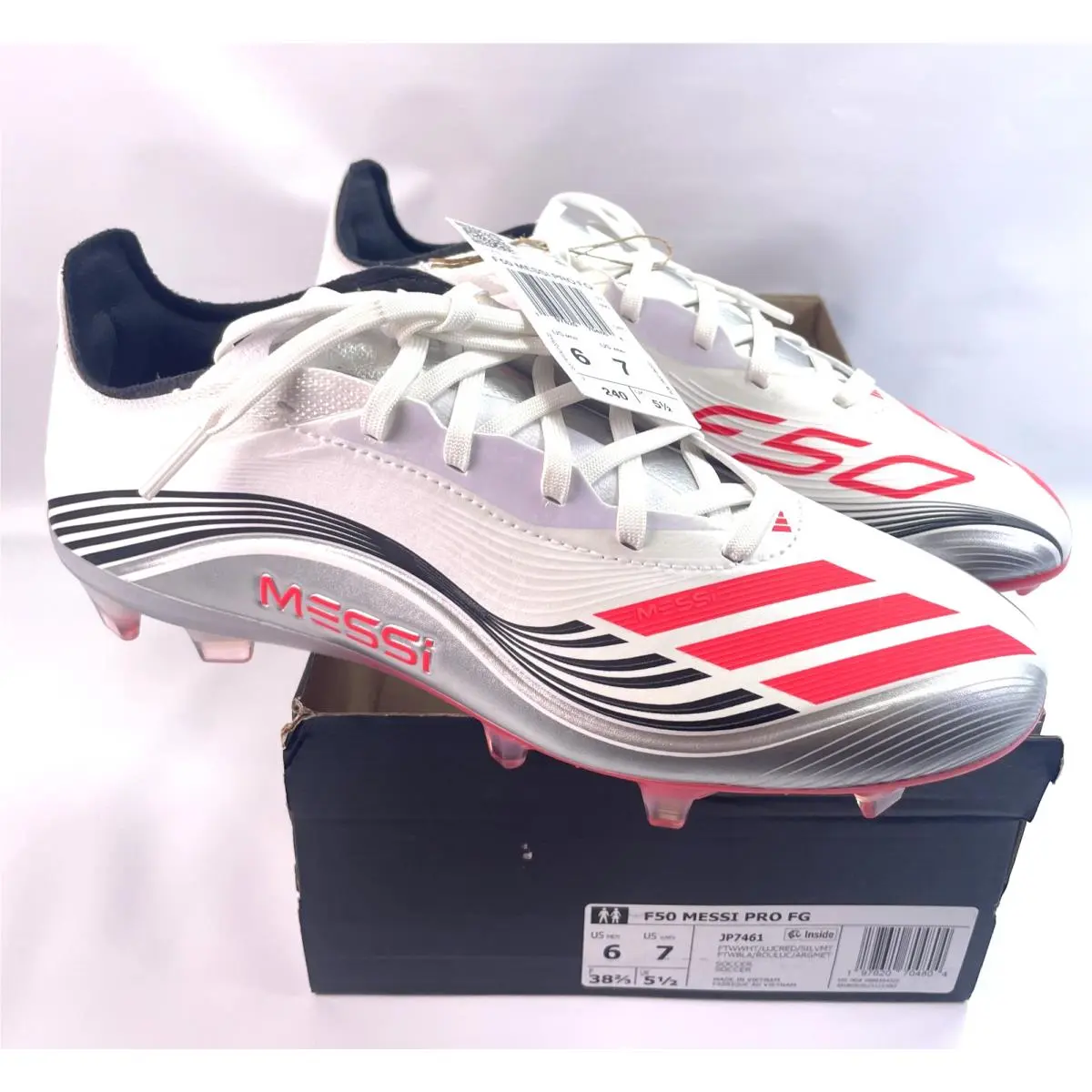 Adidas F50 Messi Pro Firm Ground Soccer Cleats Mens Size 6 White Soccer Shoe