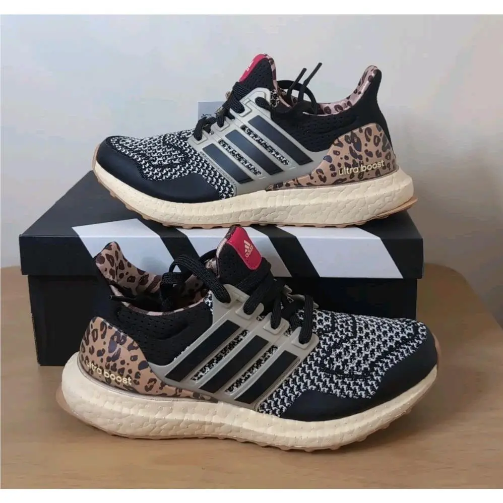 Size 5 Womens - Adidas Ultraboost 1.0 Leopard Core Black Beige Running JR5844
