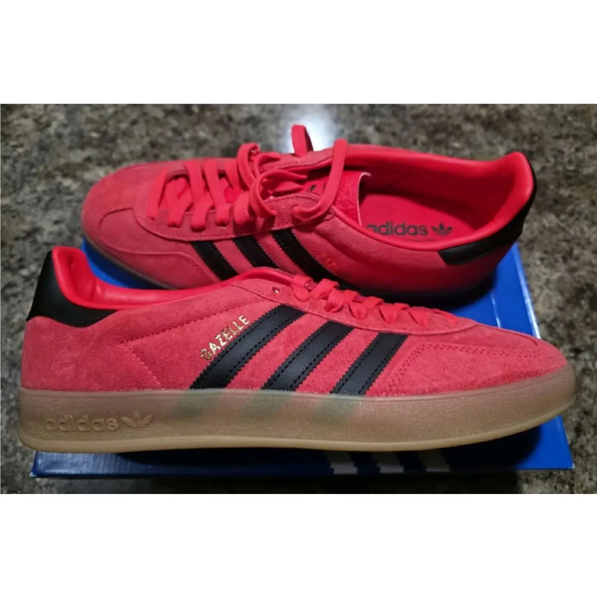 Adidas Originals Gazelle Indoor Lucid Red/black/gold Metallic Shoes US 12