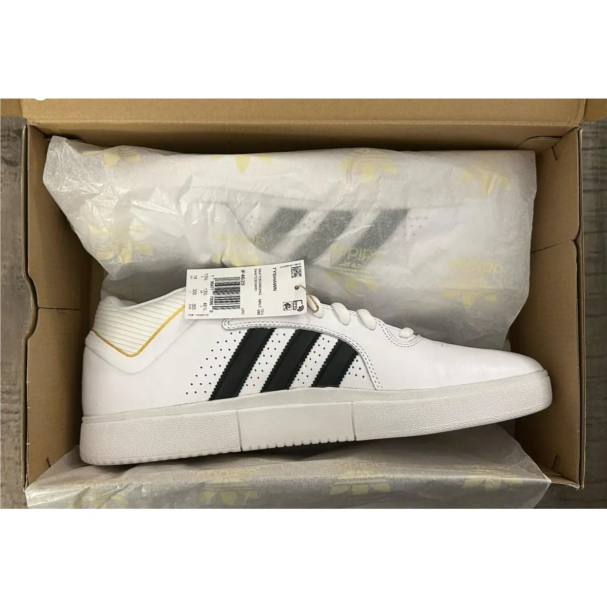 Men’s US 14 Tyshawn White Core Black Gold Metallic Skateboard Shoes IF462 by Adidas