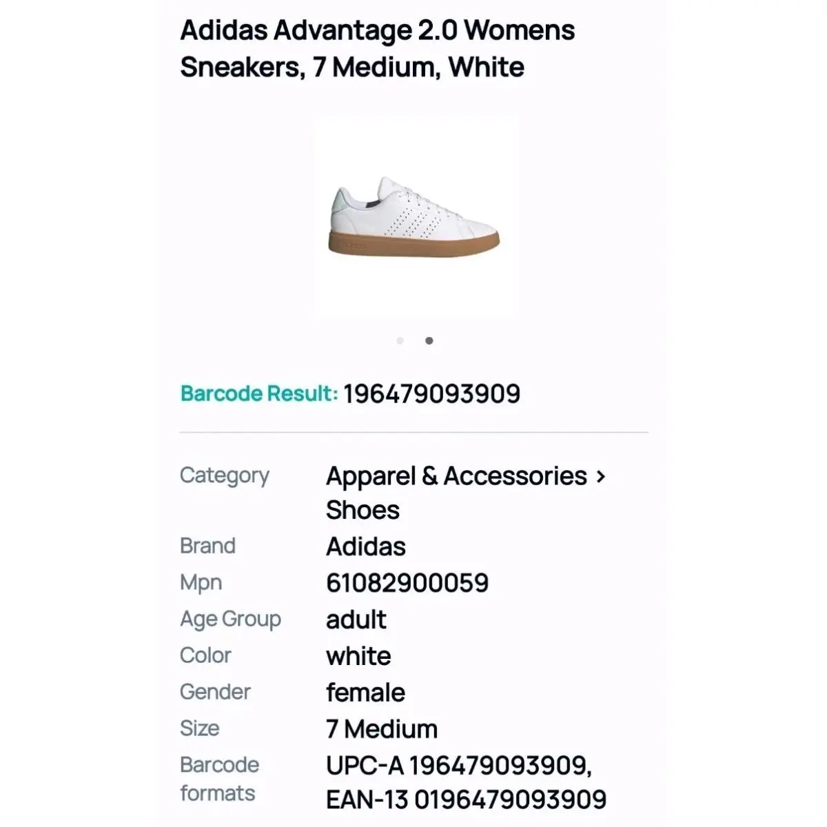 Adidas shoes - adidas Advantage - Advantage - White (UPC: 196479093909) 1