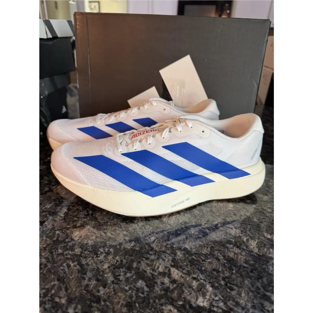 Adidas Adizero Evo Sl `white Royal Blue` - JS4494 MT Size 11.5 Shoes Sneakers