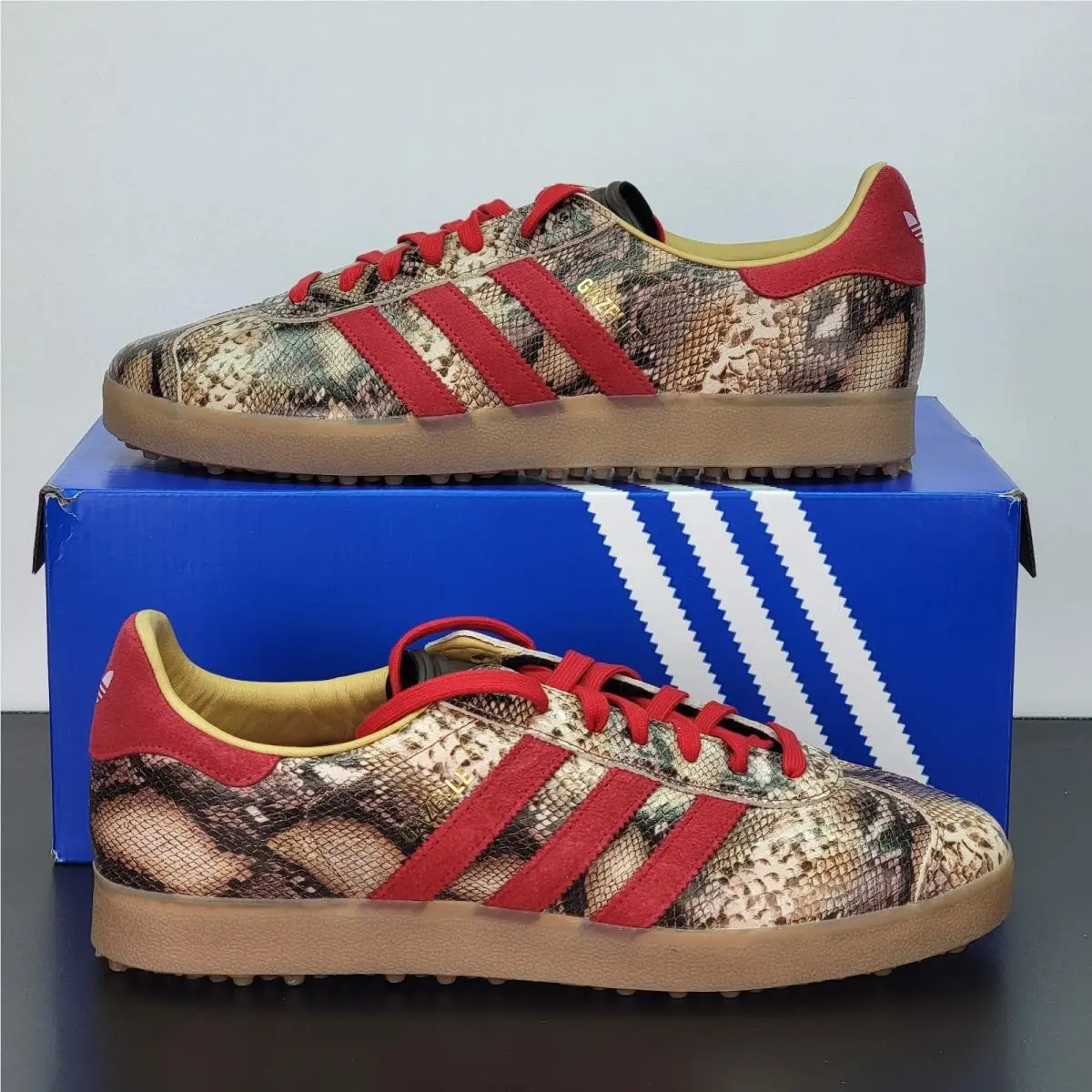 Adidas Gazelle Lux Men`s Size 12 Golf Shoes Tan Red Athletic Footwear Sneakers