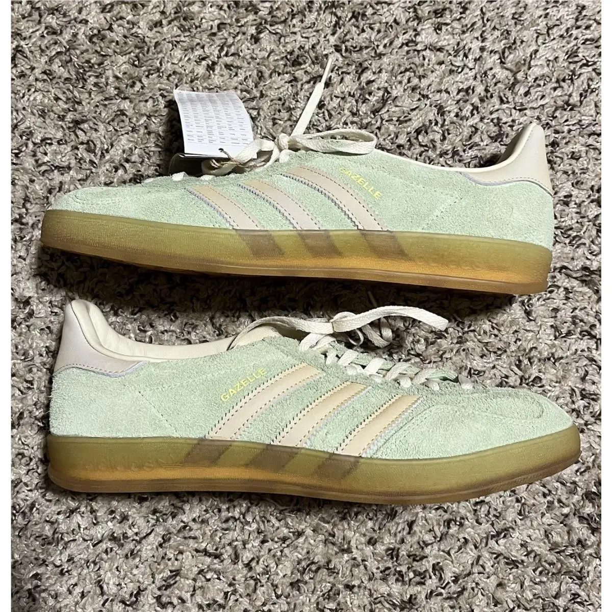 Adidas Gazelle Indoor Womens 11 Mens 9.5 Semi Green Spark Suede Striped Shoes