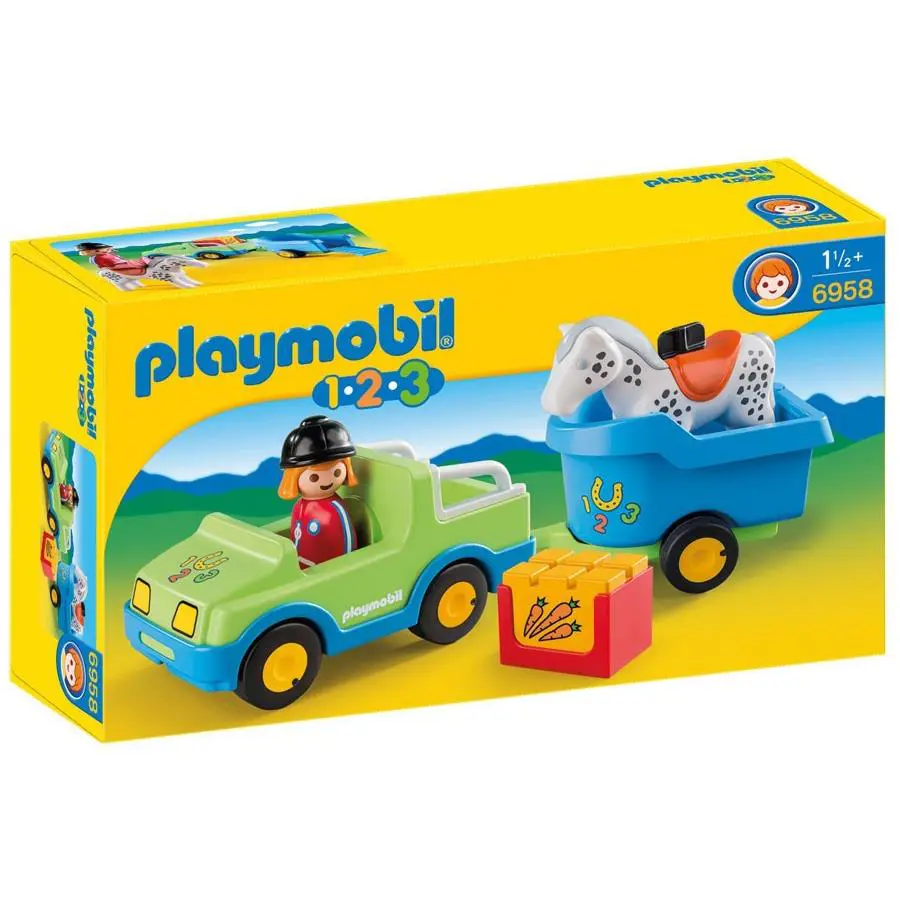 Playmobil 1.2.3 Car with Horse Trailer Set 6958