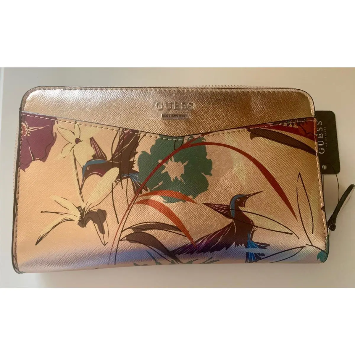 Guess Women`s Gleeson Floral Hummingbird Zip-around Wallet Gold Multi Very Rare