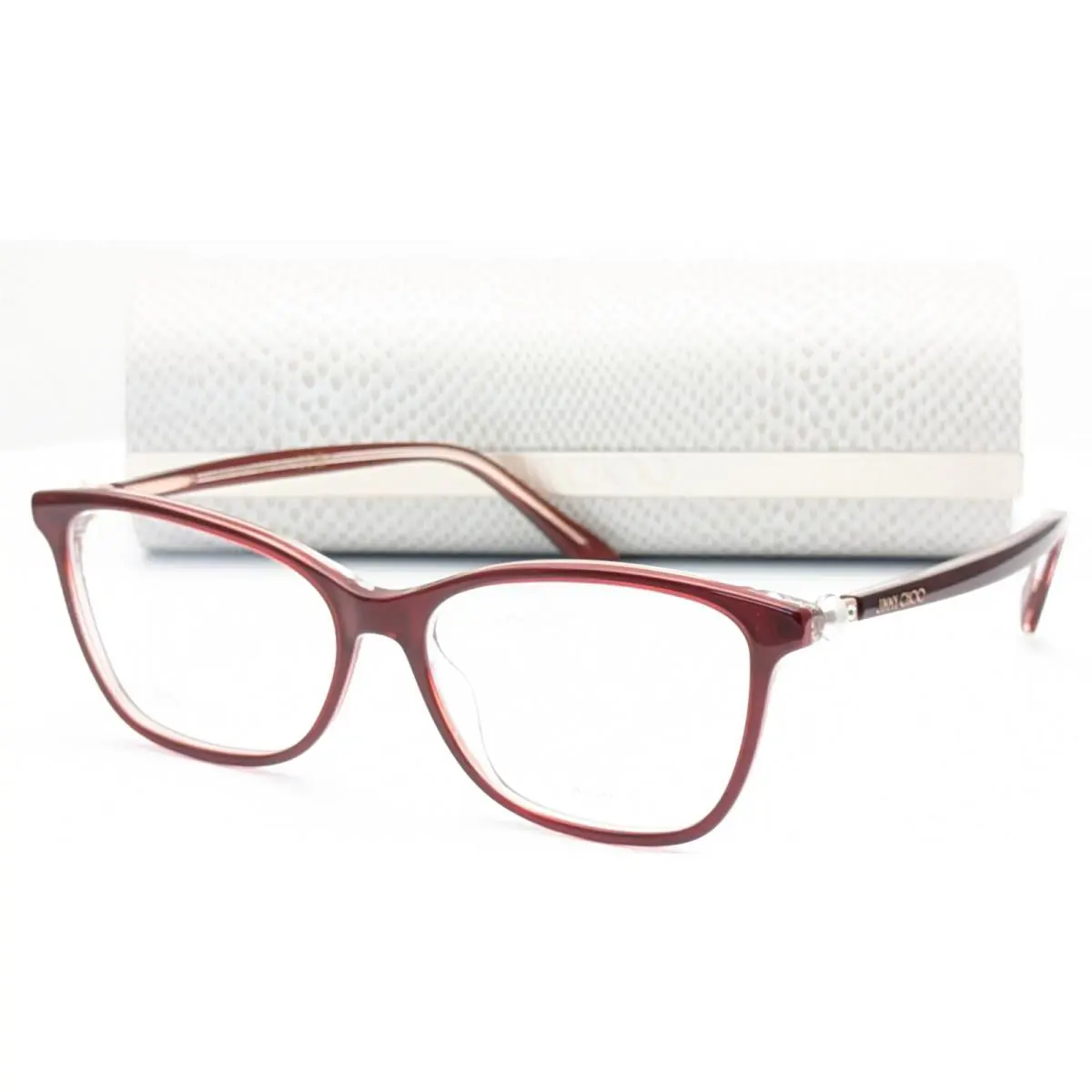 Jimmy Choo JC377 Mwu Pearled Burgundy Rectangle Womens Eyeglasses 53mm