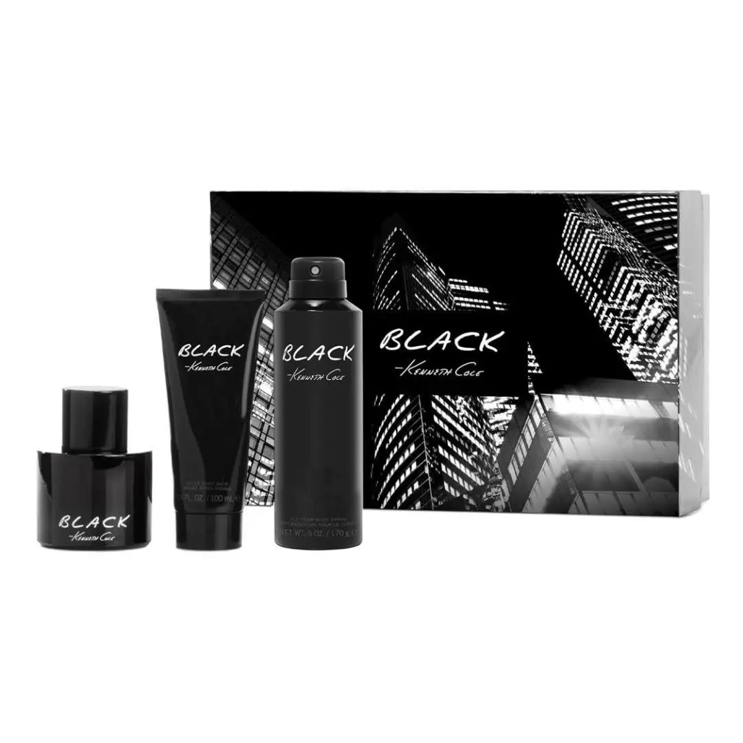 Kenneth Cole Black Gift Set Men 3.4 Edt+asb 6OZ Body Mist 3 Piece