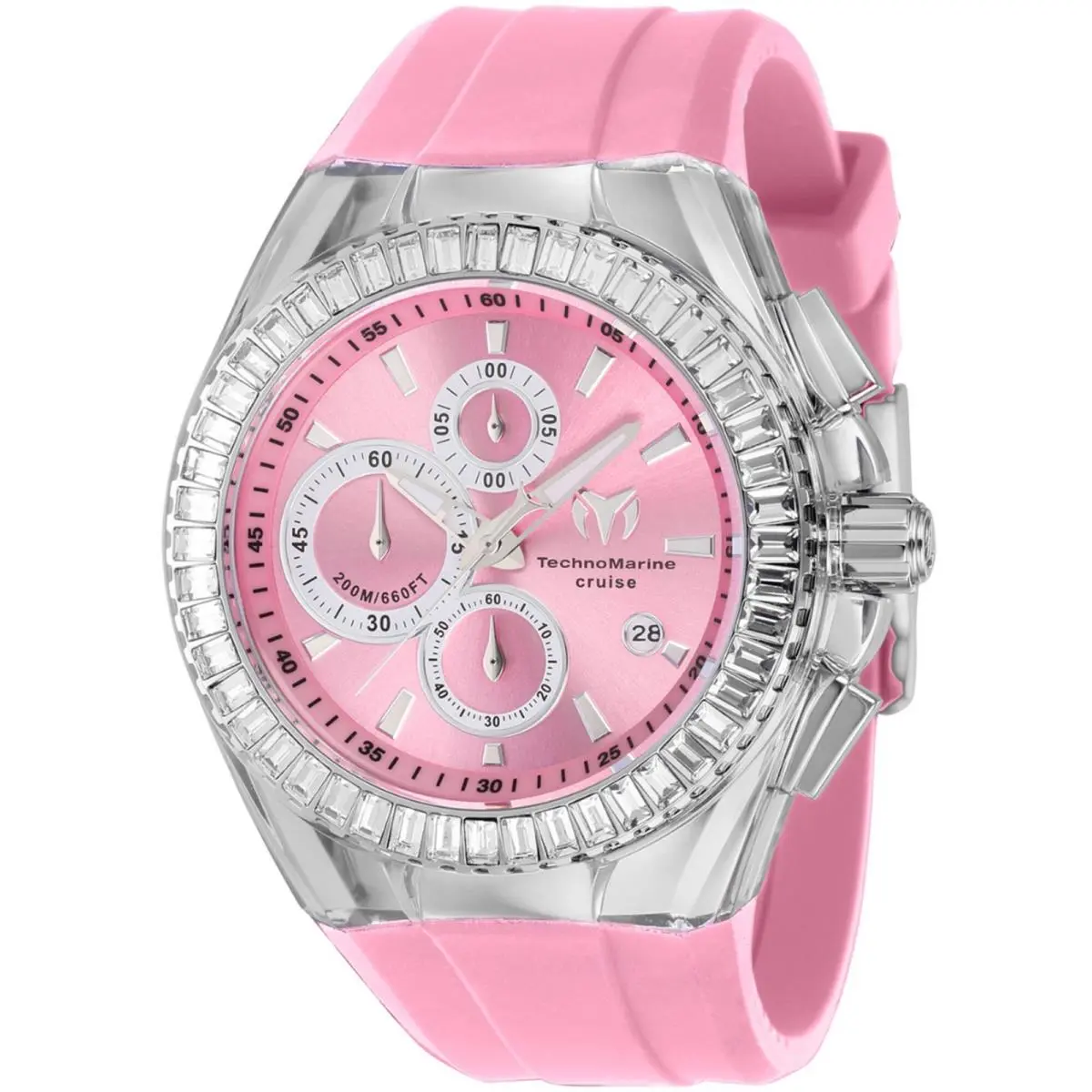 Technomarine Men`s Crystal Watch Cruise Glitz Pink Dial Black Strap TM-121151