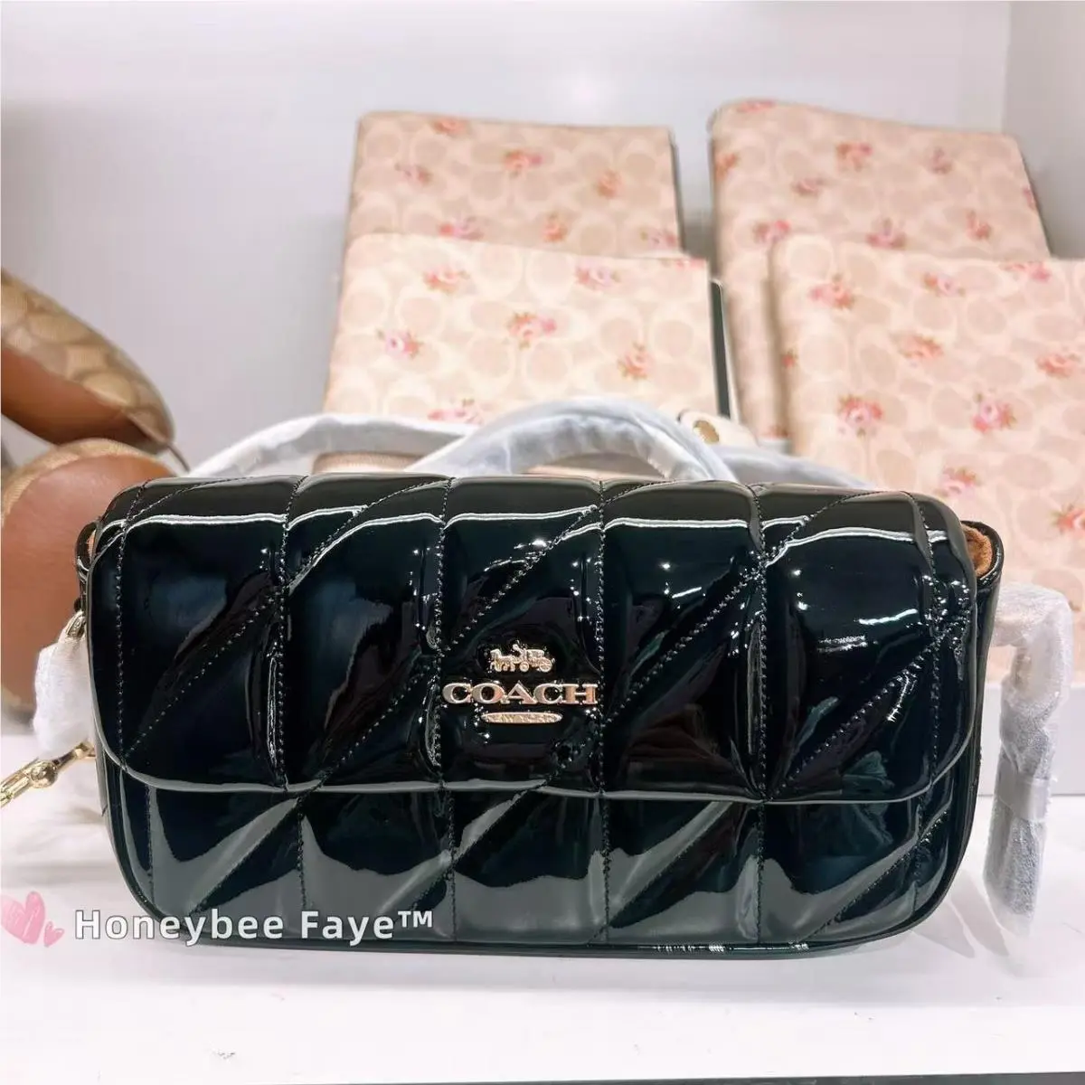 Hailey Flap Bag with Quilting CCE12 Black by Coach