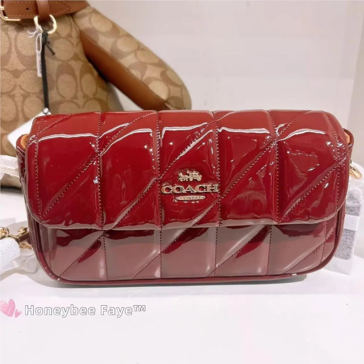 Hailey Flap Bag with Quilting CCE12 Dark Wine by Coach