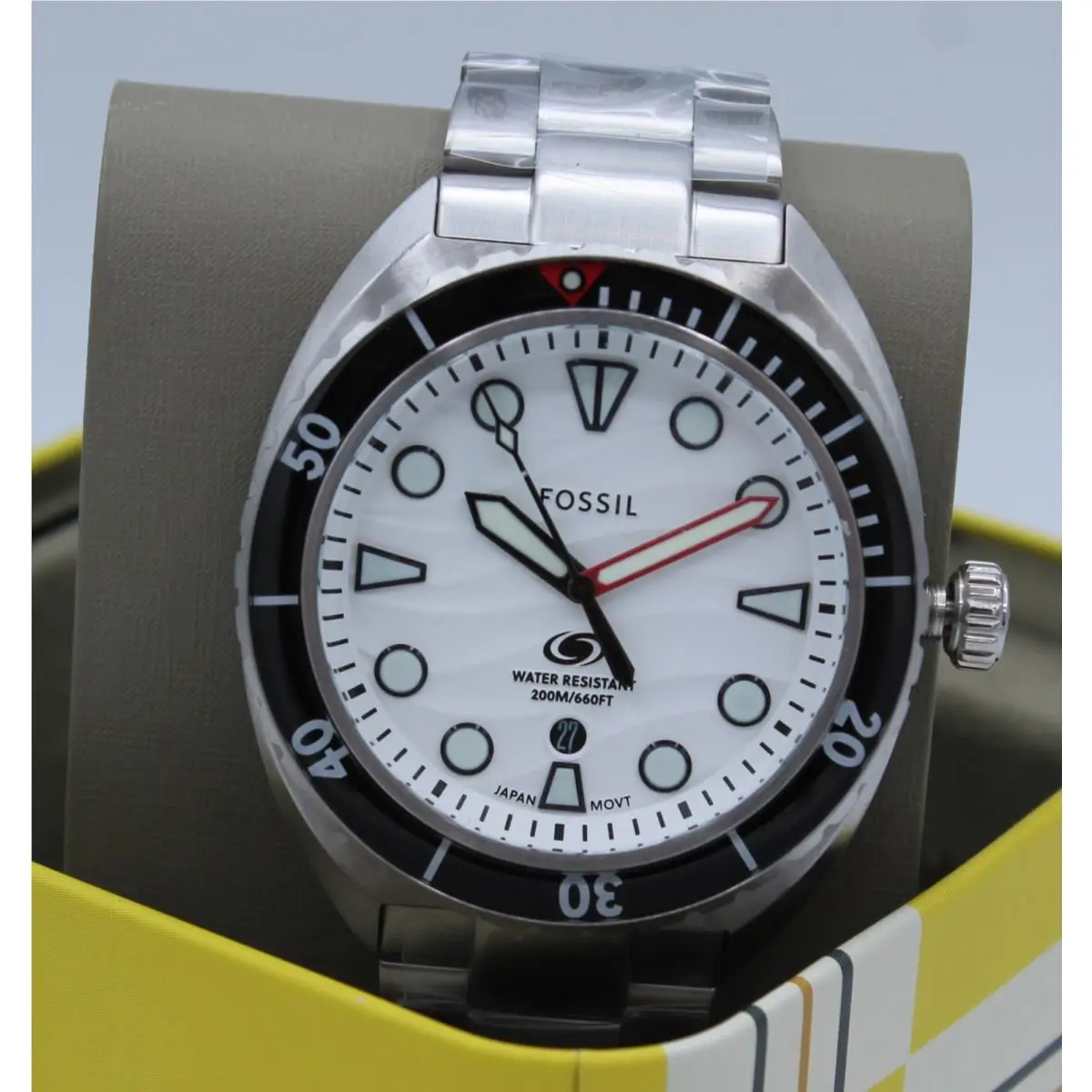 Fossil Breaker Silver White Black Men`s FS6063 Watch - Dial: White, Band: Silver, Bezel: Black