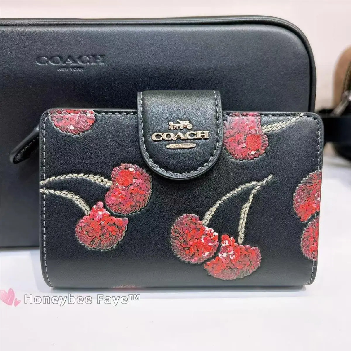 Coach Medium Corner Zip Wallet with Cherry Print CDF10