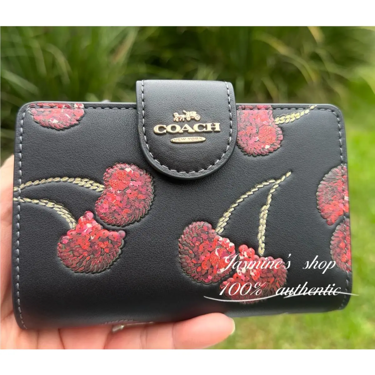 Coach Medium Corner Zip Wallet with Cherry Print CDF10