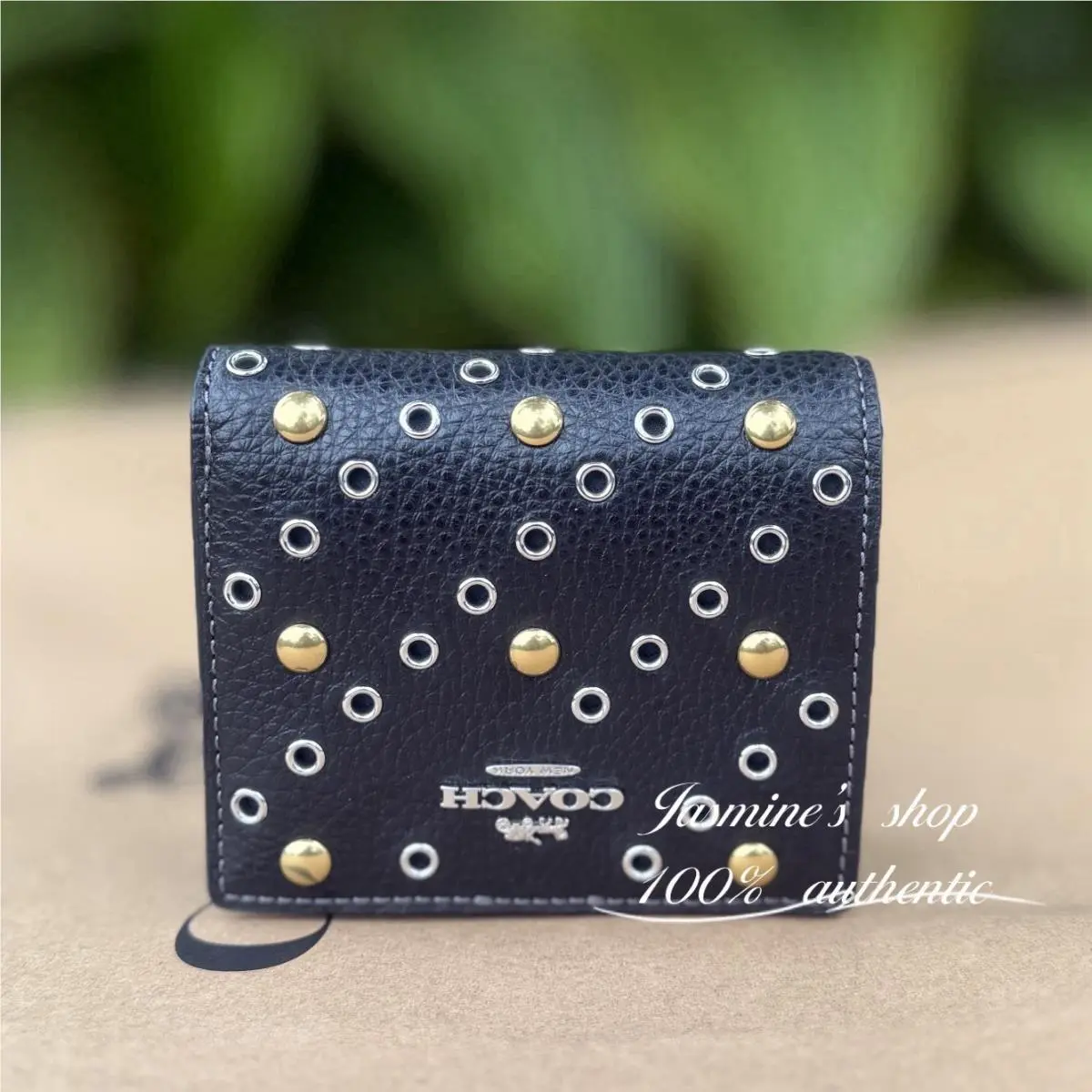 Coach CCL78 Snap Wallet with Rivets Pebble Leather Black Multi