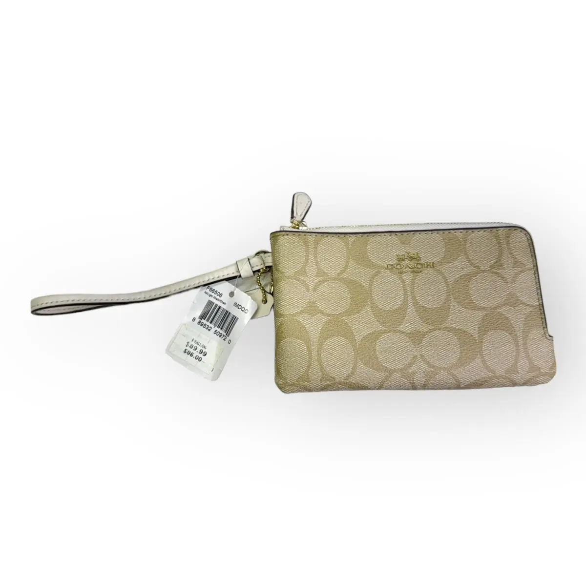 Coach F66506 Signature Pvc Double Corner Zip Wristlet Light Khaki/saddle