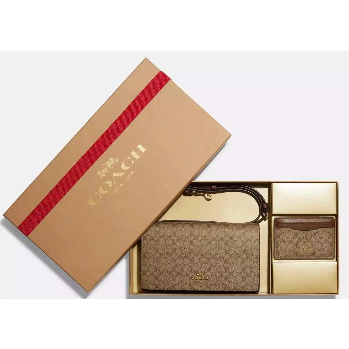 Coach Anna Foldover Clutch Crossbody Bag Car Case Gift Box + Red Ribbon